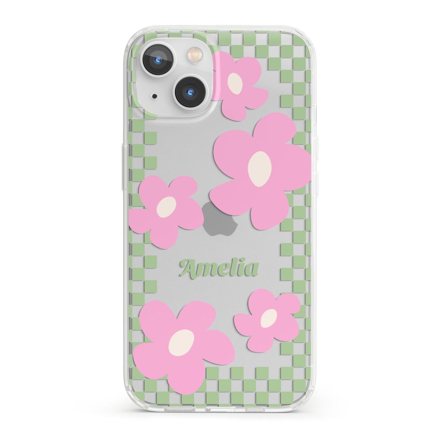 Personalised Check Floral iPhone 13 Clear Bumper Case