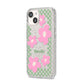 Personalised Check Floral iPhone 14 Glitter Tough Case Starlight Angled Image