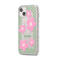 Personalised Check Floral iPhone 14 Plus Glitter Tough Case Starlight Angled Image