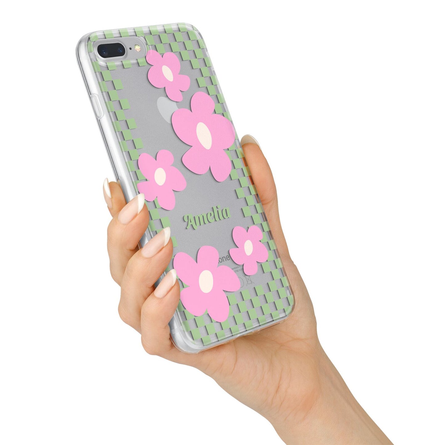 Personalised Check Floral iPhone 7 Plus Bumper Case on Silver iPhone Alternative Image