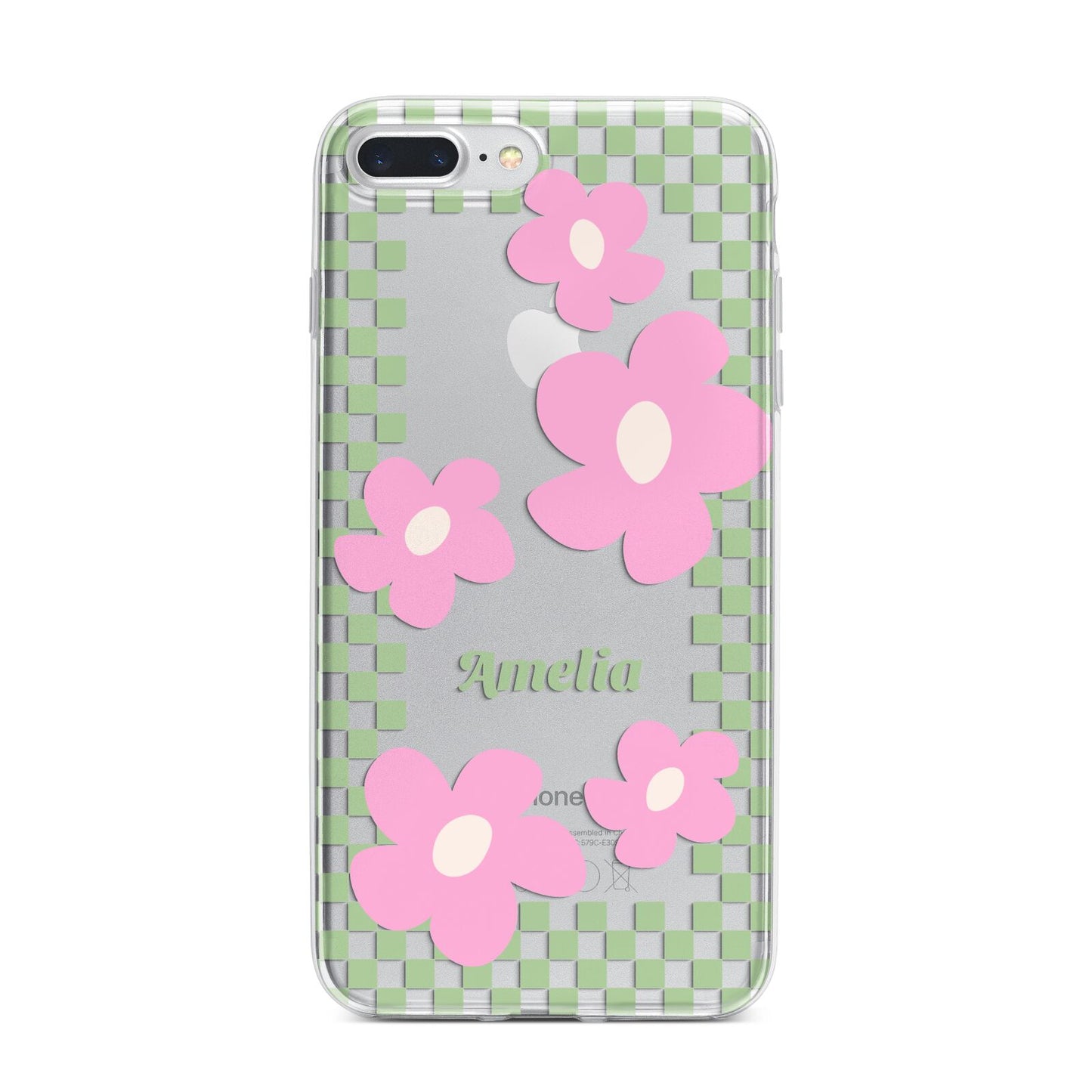 Personalised Check Floral iPhone 7 Plus Bumper Case on Silver iPhone