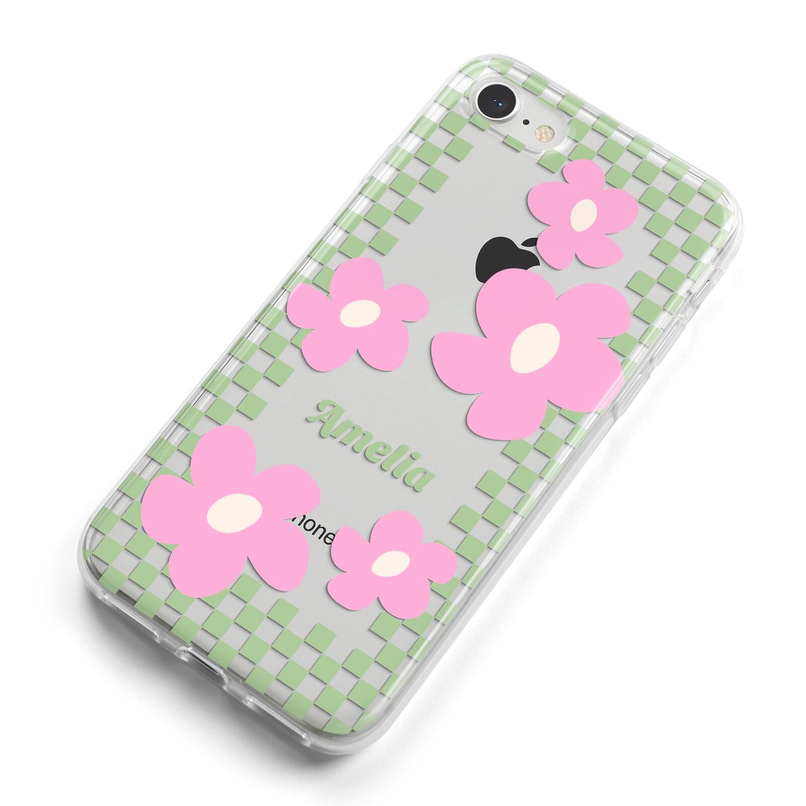 Personalised Check Floral iPhone 8 Bumper Case on Silver iPhone Alternative Image