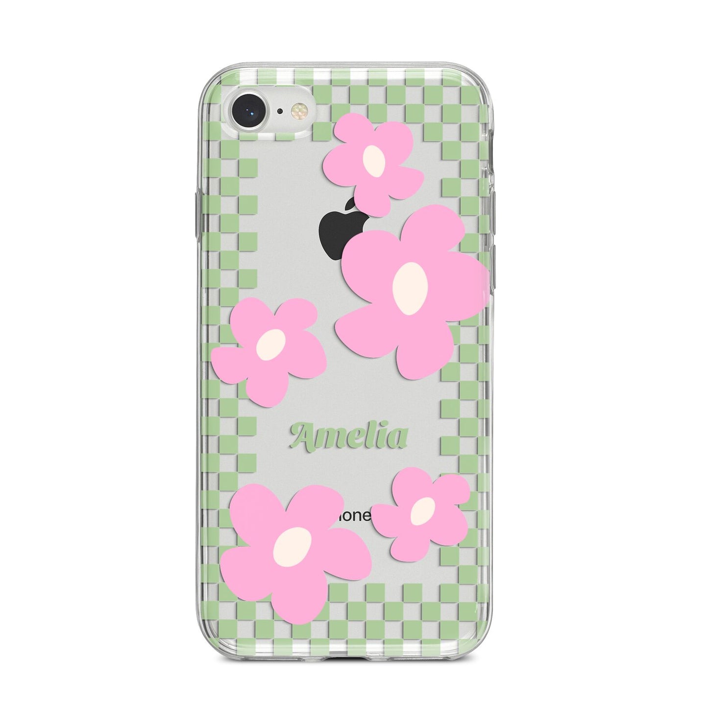 Personalised Check Floral iPhone 8 Bumper Case on Silver iPhone