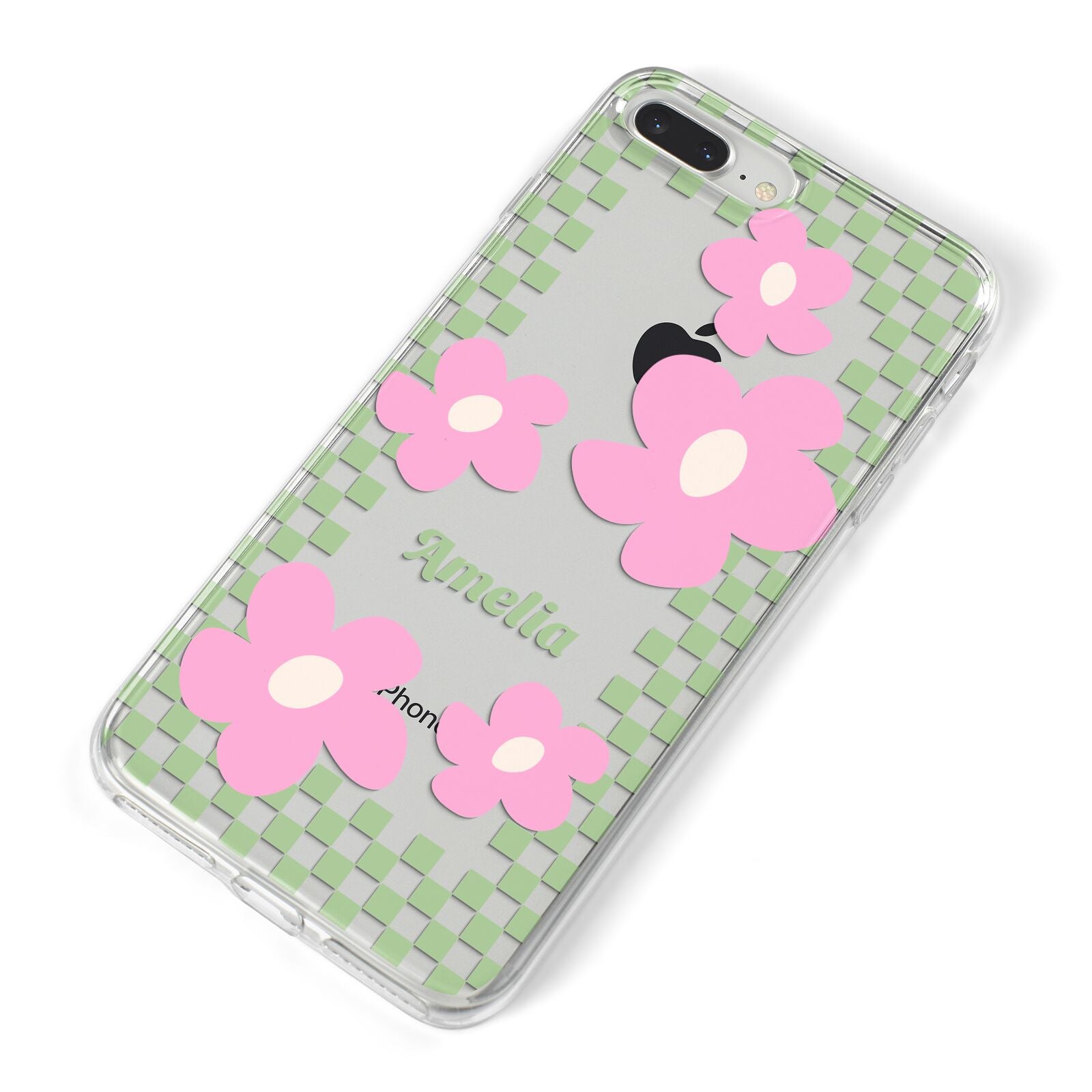 Personalised Check Floral iPhone 8 Plus Bumper Case on Silver iPhone Alternative Image