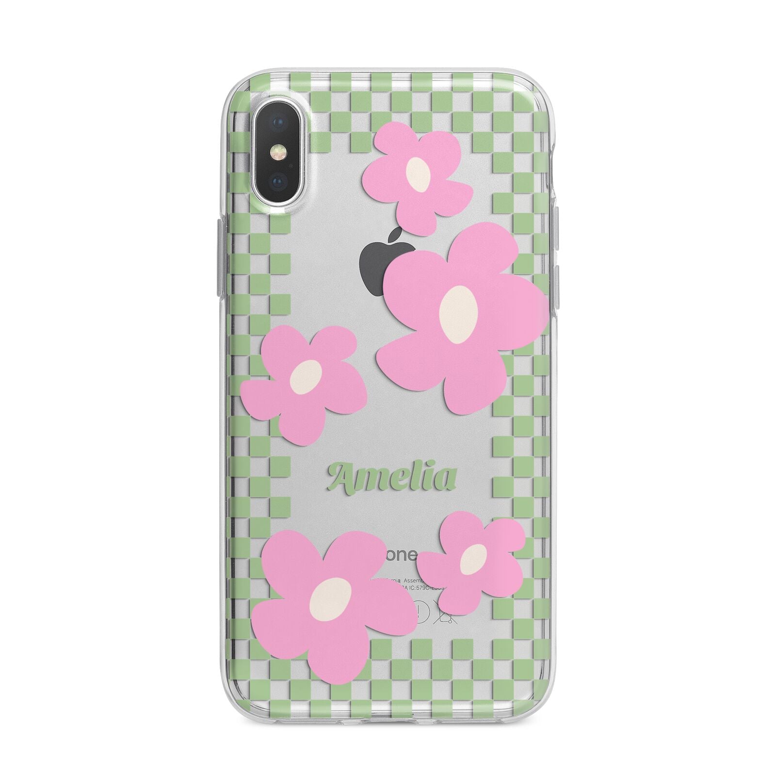 Personalised Check Floral iPhone X Bumper Case on Silver iPhone Alternative Image 1