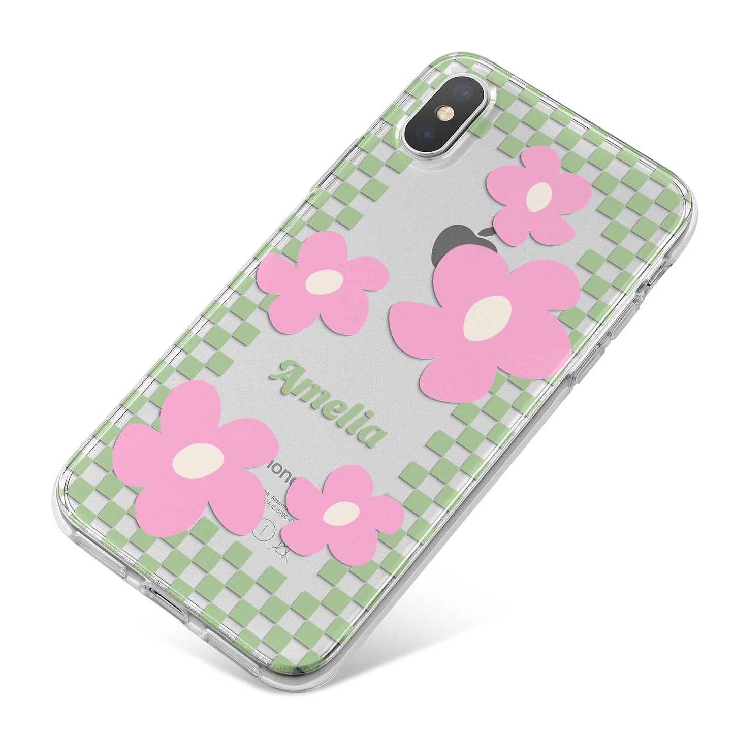 Personalised Check Floral iPhone X Bumper Case on Silver iPhone