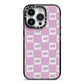 Personalised Check Grid iPhone 14 Pro Black Impact Case on Silver phone