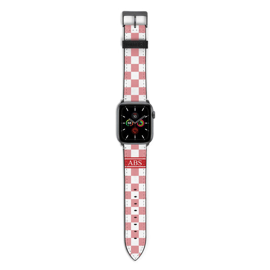 Personalised Checkered Apple Watch Strap with Space Grey Hardware