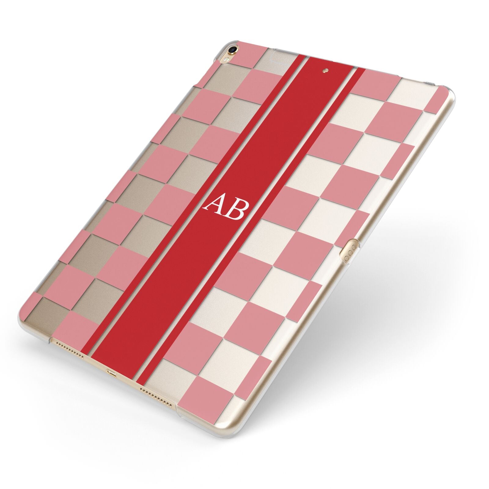 Personalised Checkered Apple iPad Case on Gold iPad Side View
