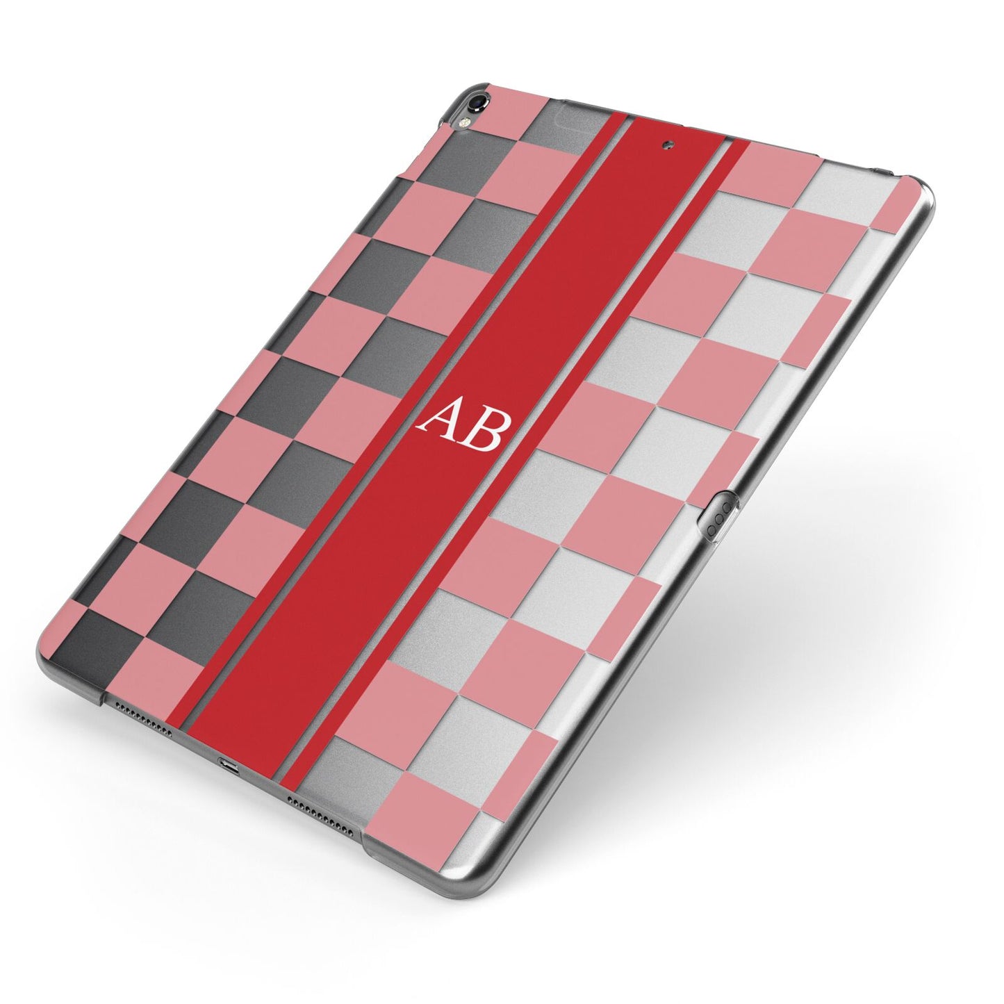 Personalised Checkered Apple iPad Case on Grey iPad Side View