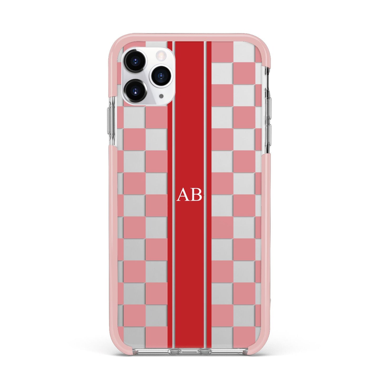 Personalised Checkered iPhone 11 Pro Max Impact Pink Edge Case