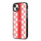 Personalised Checkered iPhone 14 Plus Black Impact Case Side Angle on Silver phone