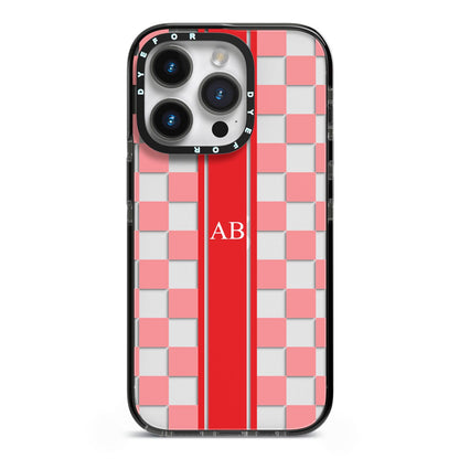 Personalised Checkered iPhone 14 Pro Black Impact Case on Silver phone