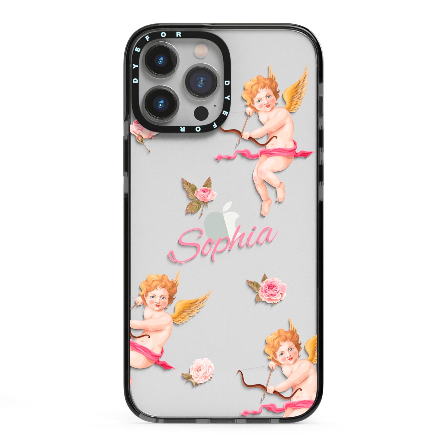 Personalised Cherub iPhone 13 Pro Max Black Impact Case on Silver phone