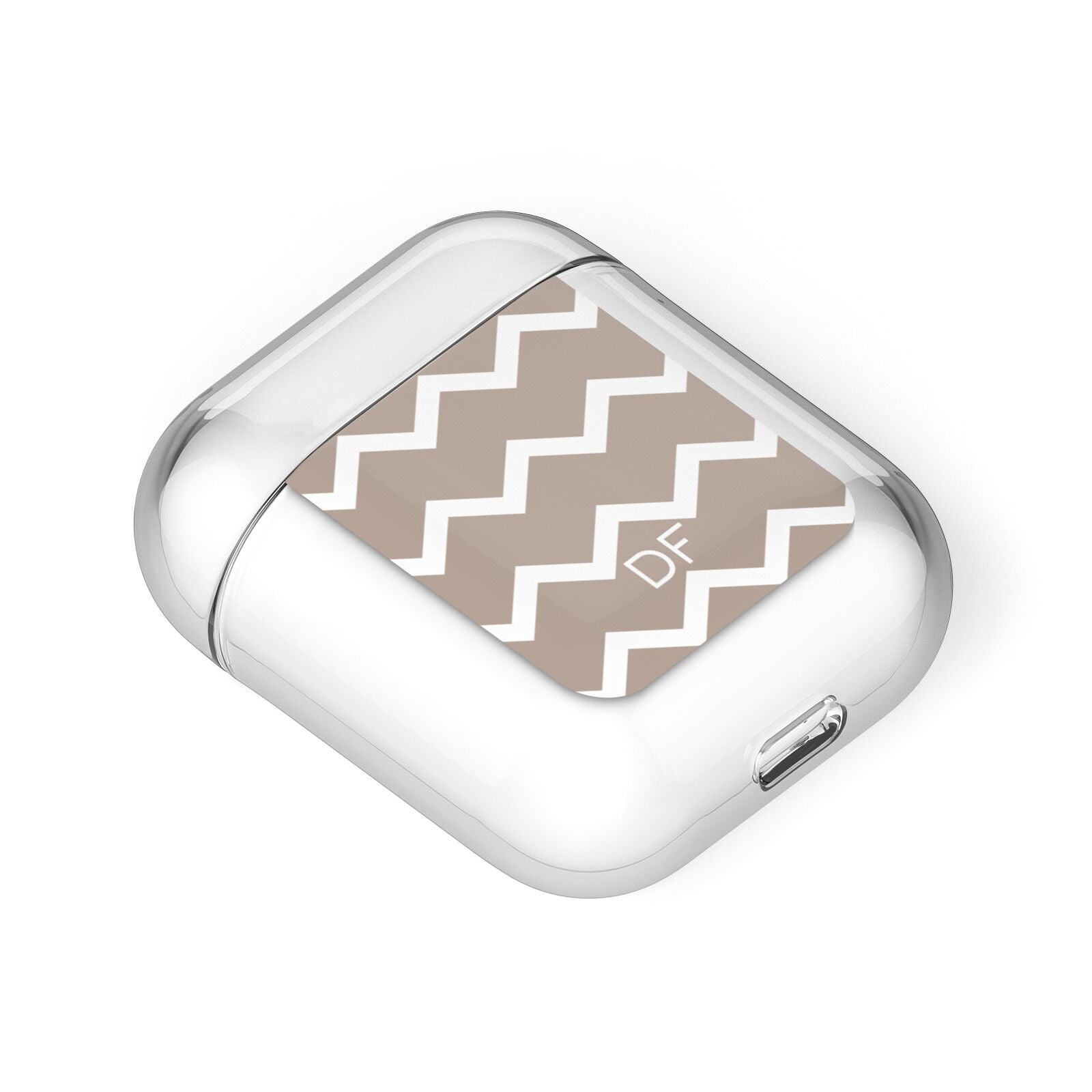 Personalised Chevron Beige AirPods Case Laid Flat