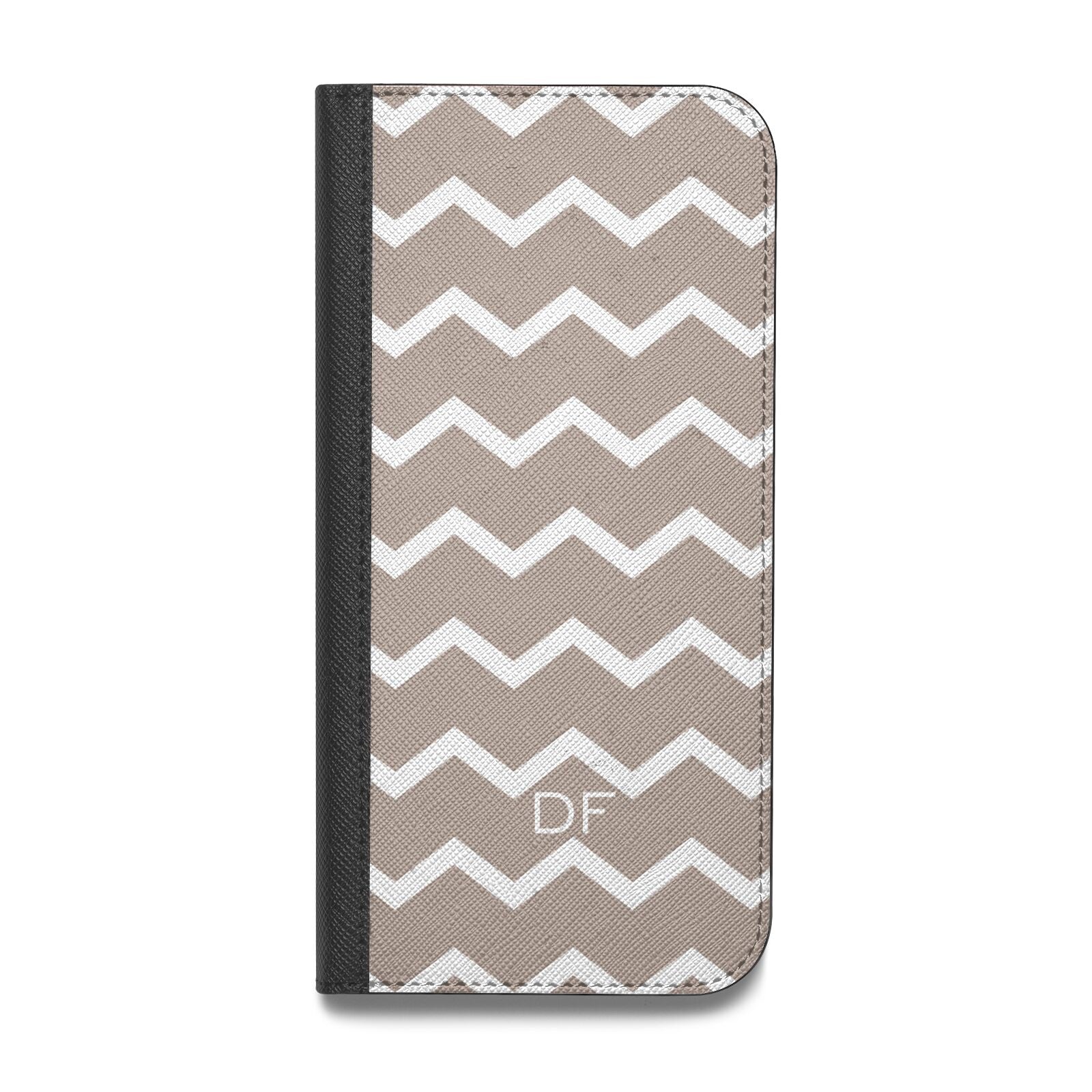 Personalised Chevron Beige Vegan Leather Flip iPhone Case