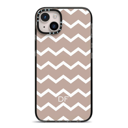 Personalised Chevron Beige iPhone 14 Plus Black Impact Case on Silver phone