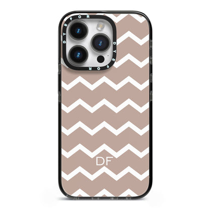 Personalised Chevron Beige iPhone 14 Pro Black Impact Case on Silver phone