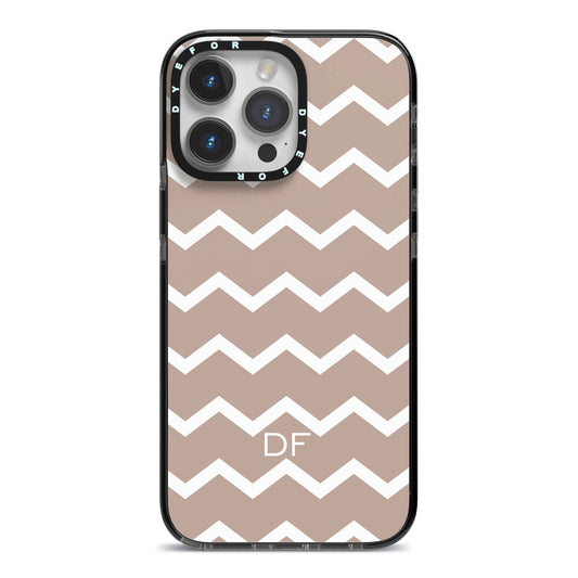 Personalised Chevron Beige iPhone 14 Pro Max Black Impact Case on Silver phone
