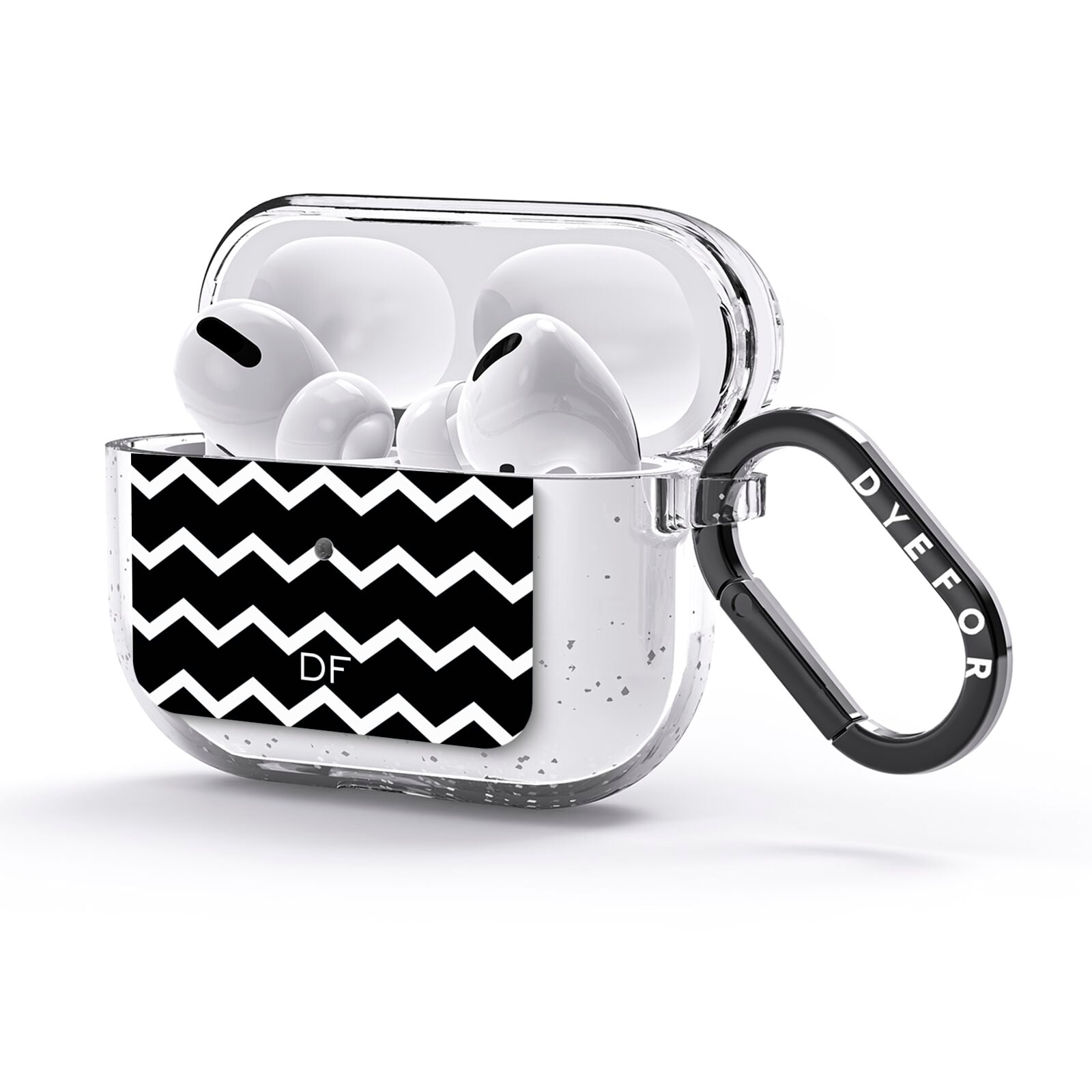 Personalised Chevron Black AirPods Glitter Case 3rd Gen Side Image