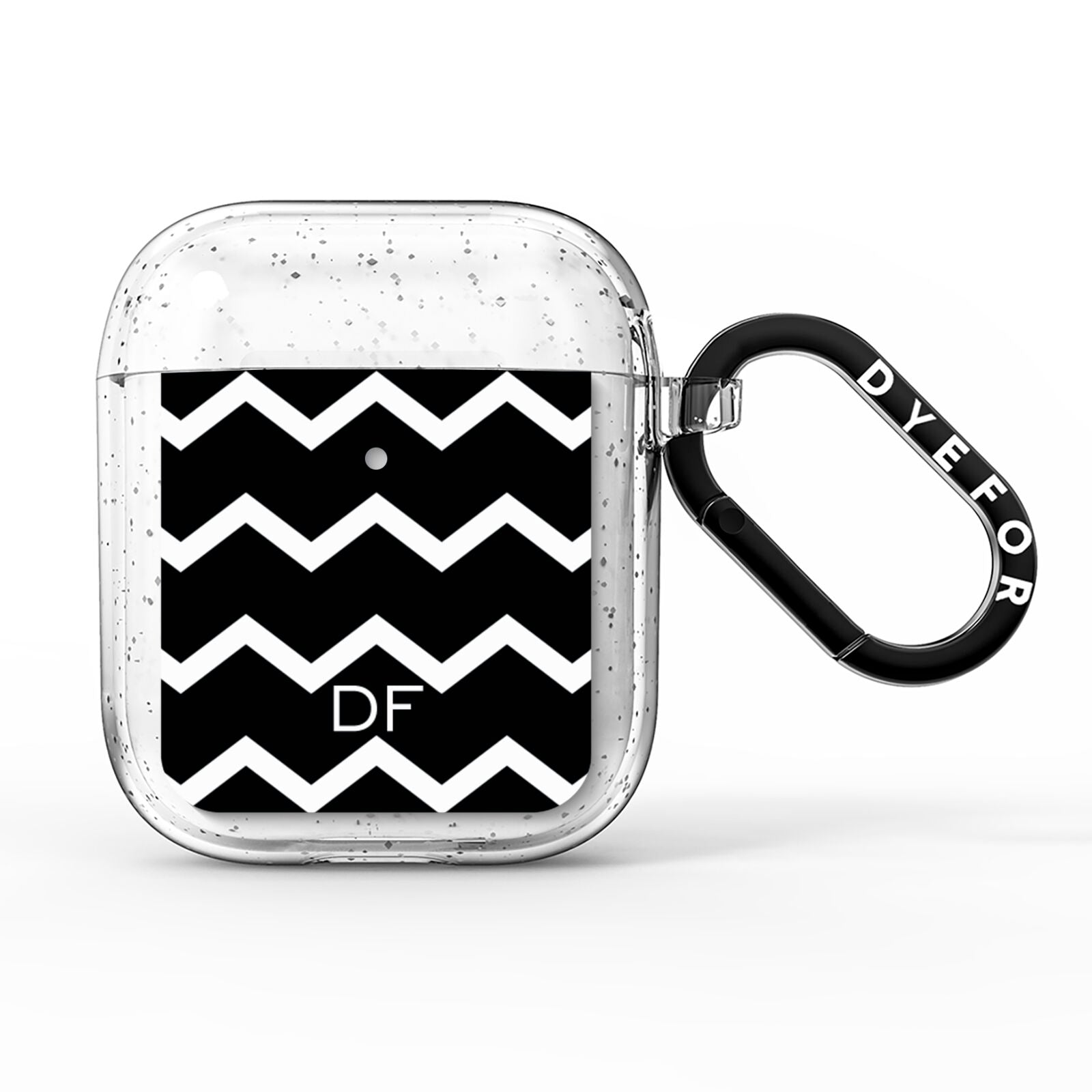 Personalised Chevron Black AirPods Glitter Case
