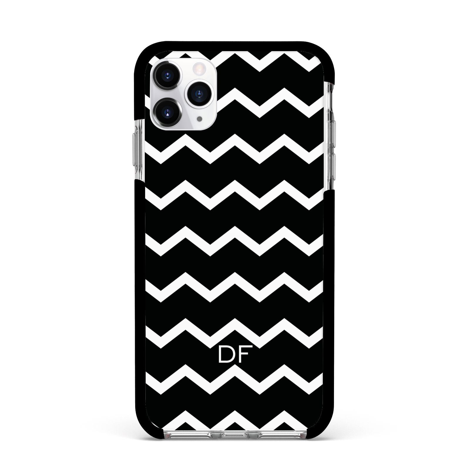 Personalised Chevron Black Apple iPhone 11 Pro Max in Silver with Black Impact Case