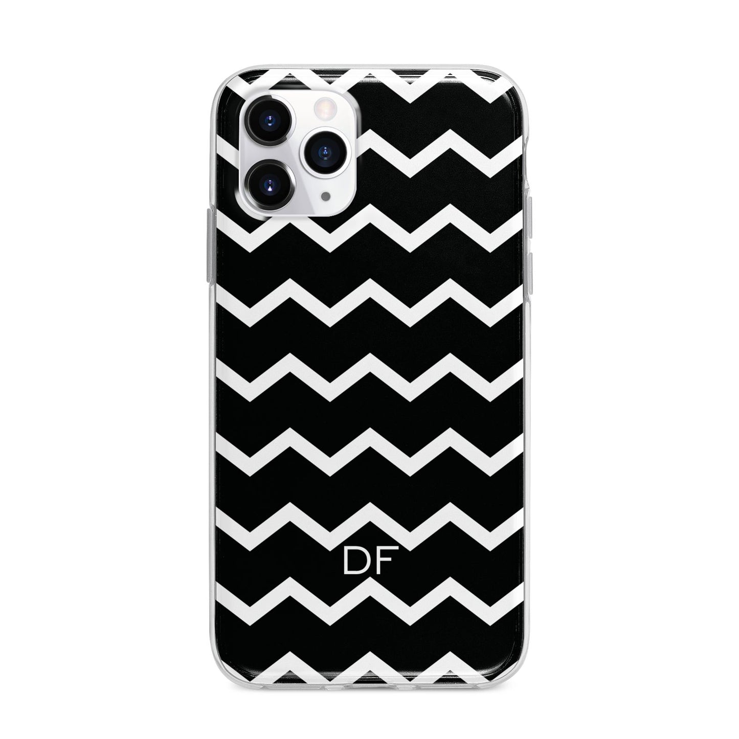 Personalised Chevron Black Apple iPhone 11 Pro Max in Silver with Bumper Case