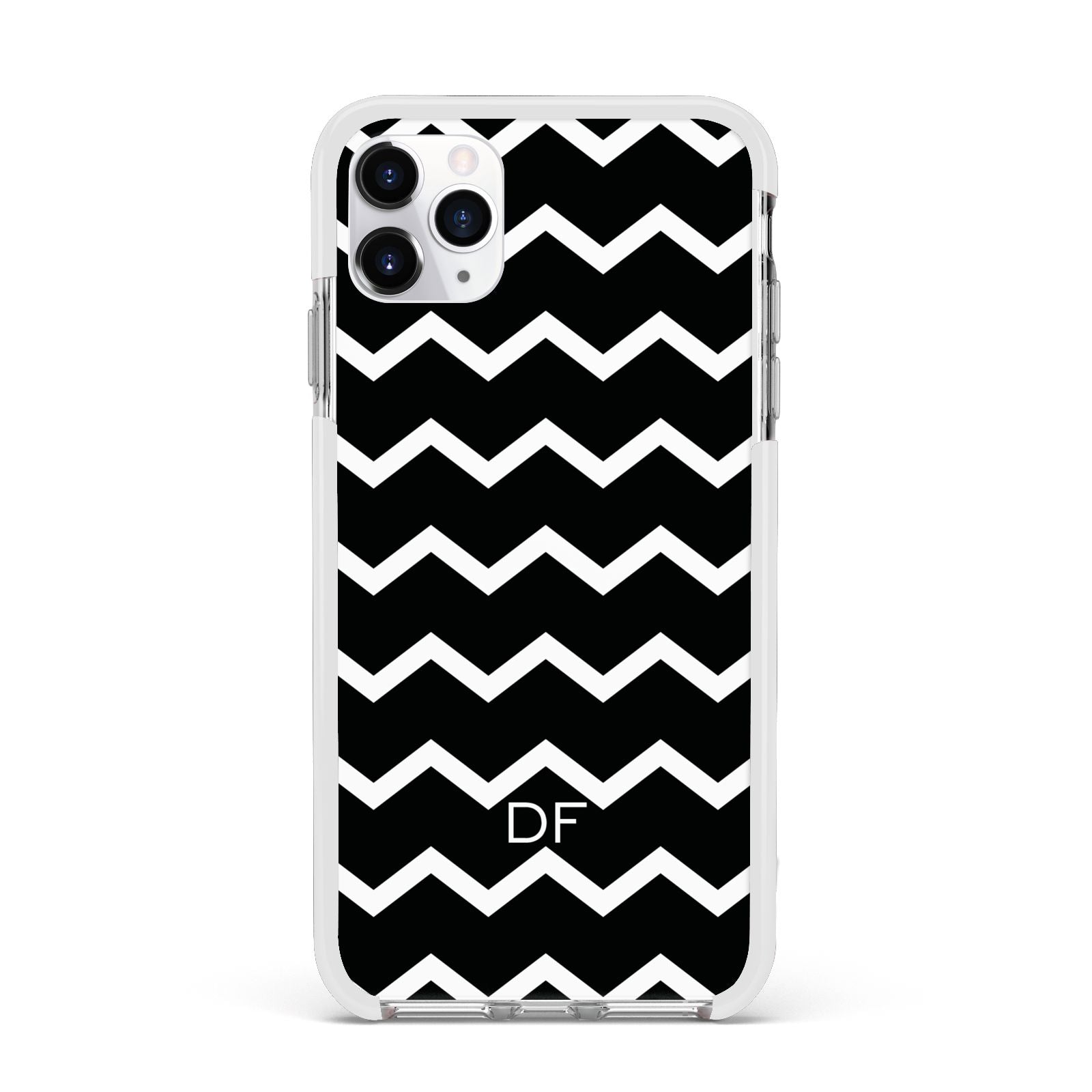 Personalised Chevron Black Apple iPhone 11 Pro Max in Silver with White Impact Case