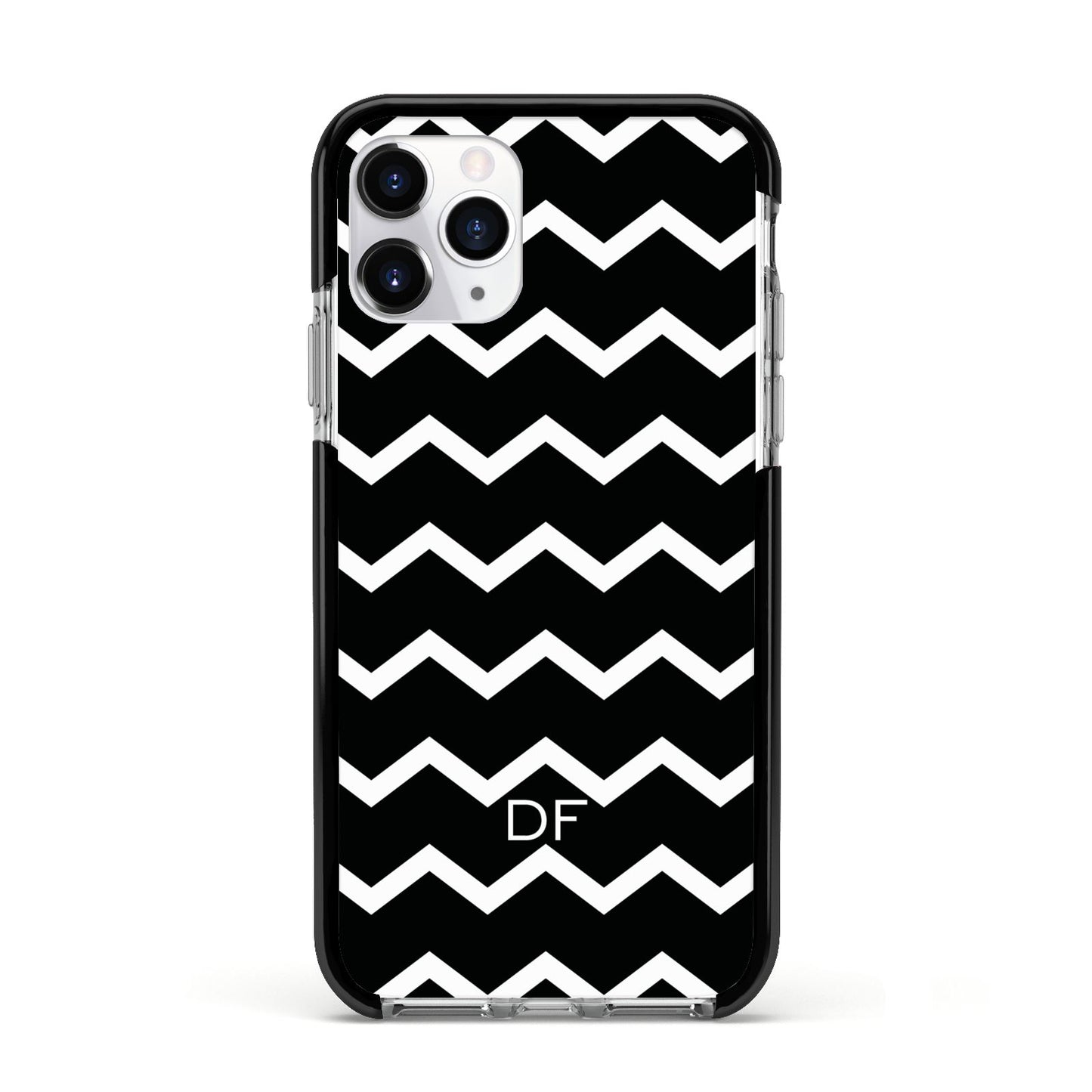 Personalised Chevron Black Apple iPhone 11 Pro in Silver with Black Impact Case