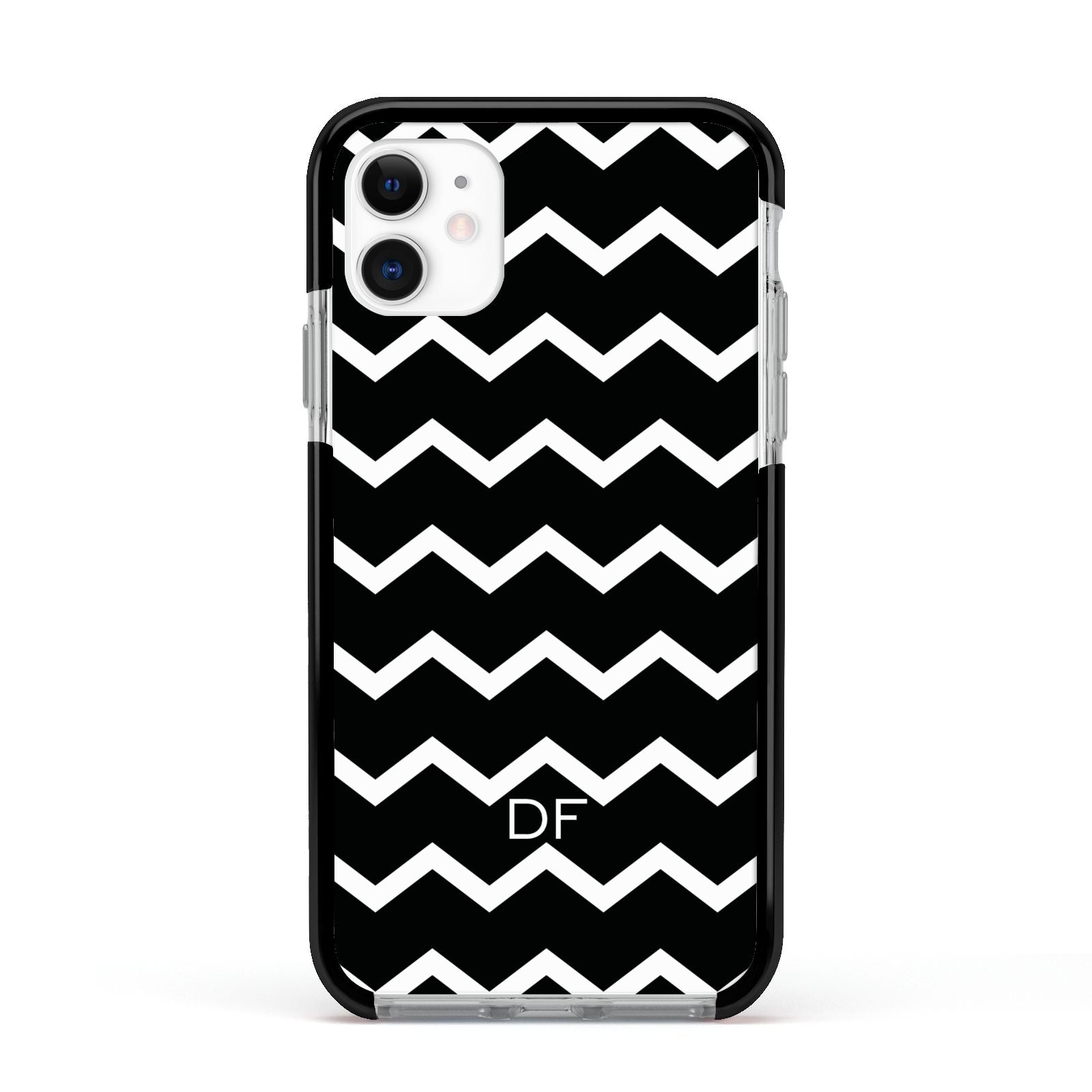 Personalised Chevron Black Apple iPhone 11 in White with Black Impact Case