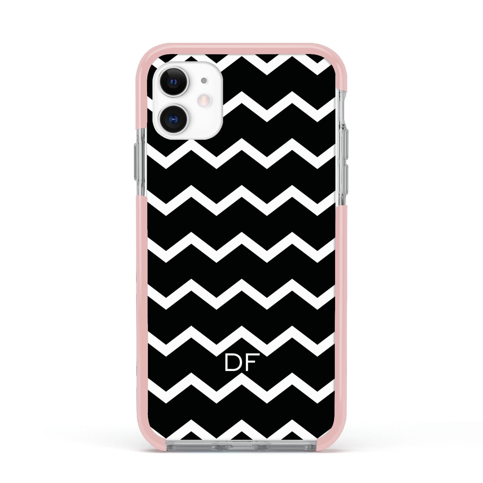 Personalised Chevron Black Apple iPhone 11 in White with Pink Impact Case