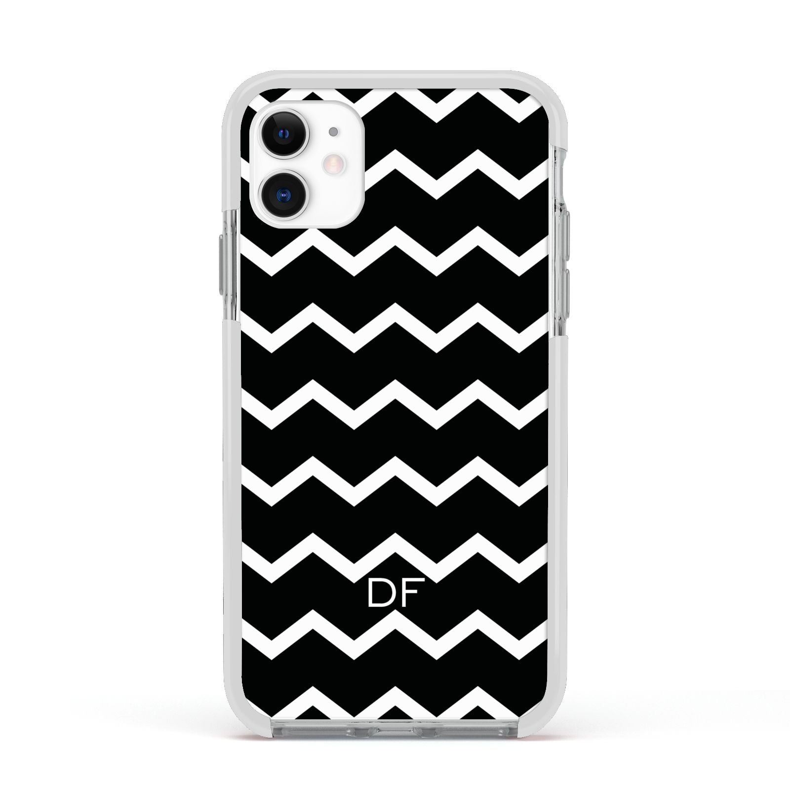 Personalised Chevron Black Apple iPhone 11 in White with White Impact Case