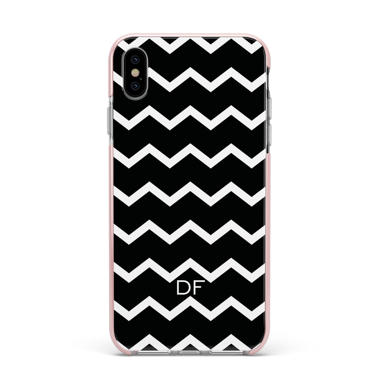 Personalised Chevron Black Apple iPhone Xs Max Impact Case Pink Edge on Silver Phone