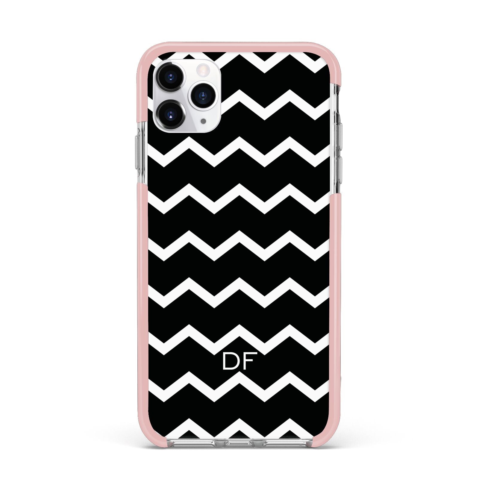 Personalised Chevron Black iPhone 11 Pro Max Impact Pink Edge Case