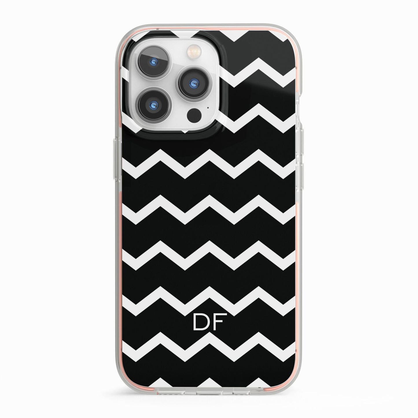 Personalised Chevron Black iPhone 13 Pro TPU Impact Case with Pink Edges