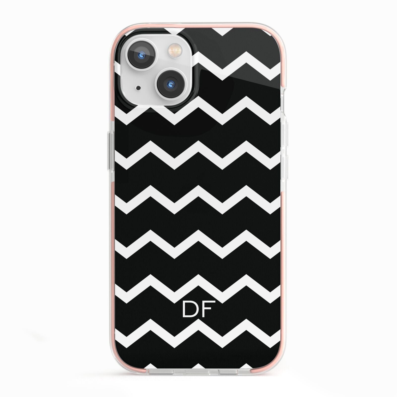 Personalised Chevron Black iPhone 13 TPU Impact Case with Pink Edges