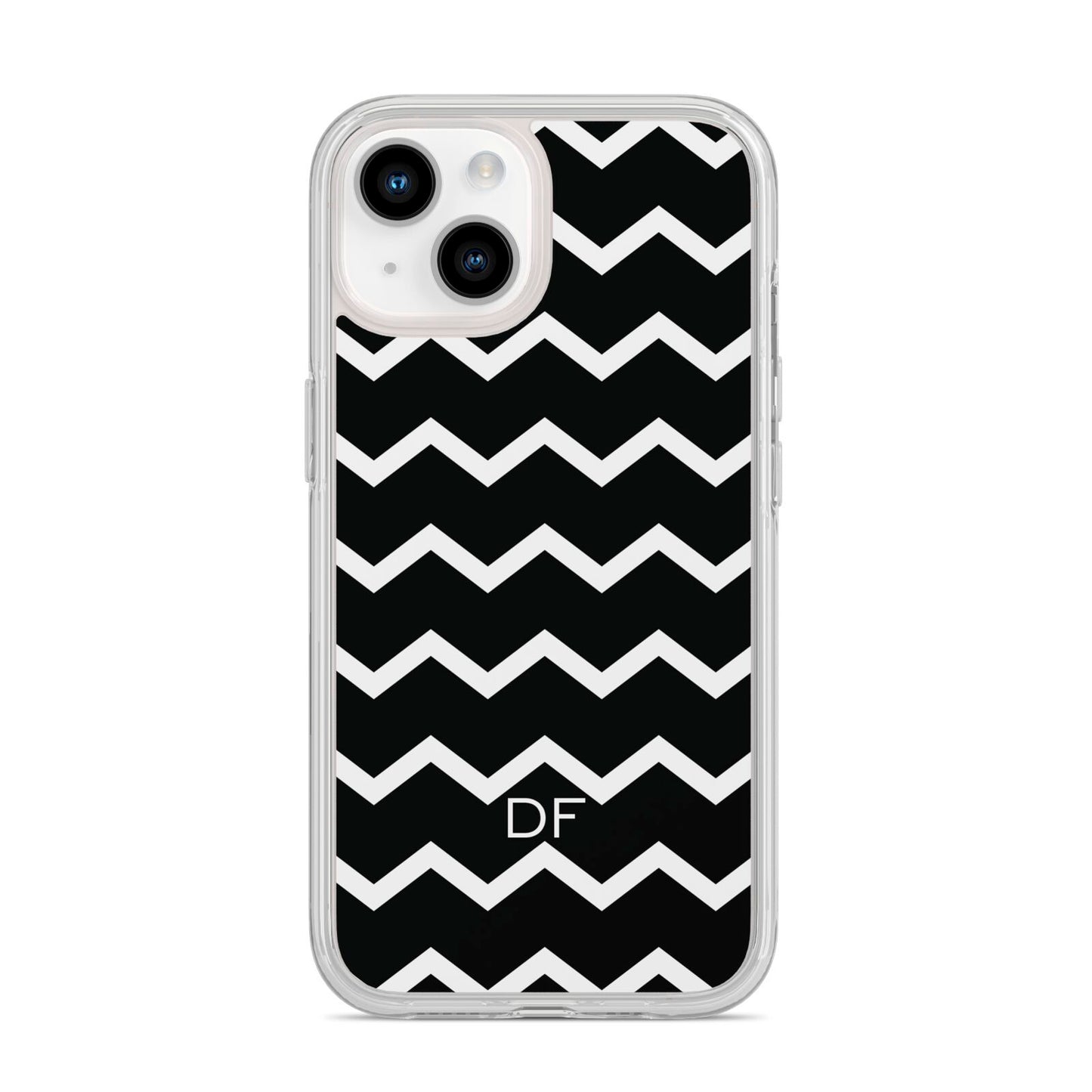Personalised Chevron Black iPhone 14 Clear Tough Case Starlight