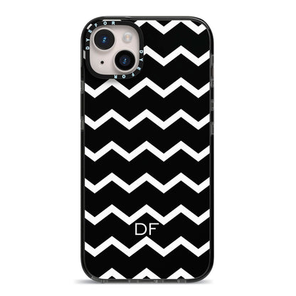 Personalised Chevron Black iPhone 14 Plus Black Impact Case on Silver phone
