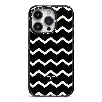 Personalised Chevron Black iPhone 14 Pro Black Impact Case on Silver phone