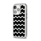 Personalised Chevron Black iPhone 14 Pro Clear Tough Case Silver Angled Image