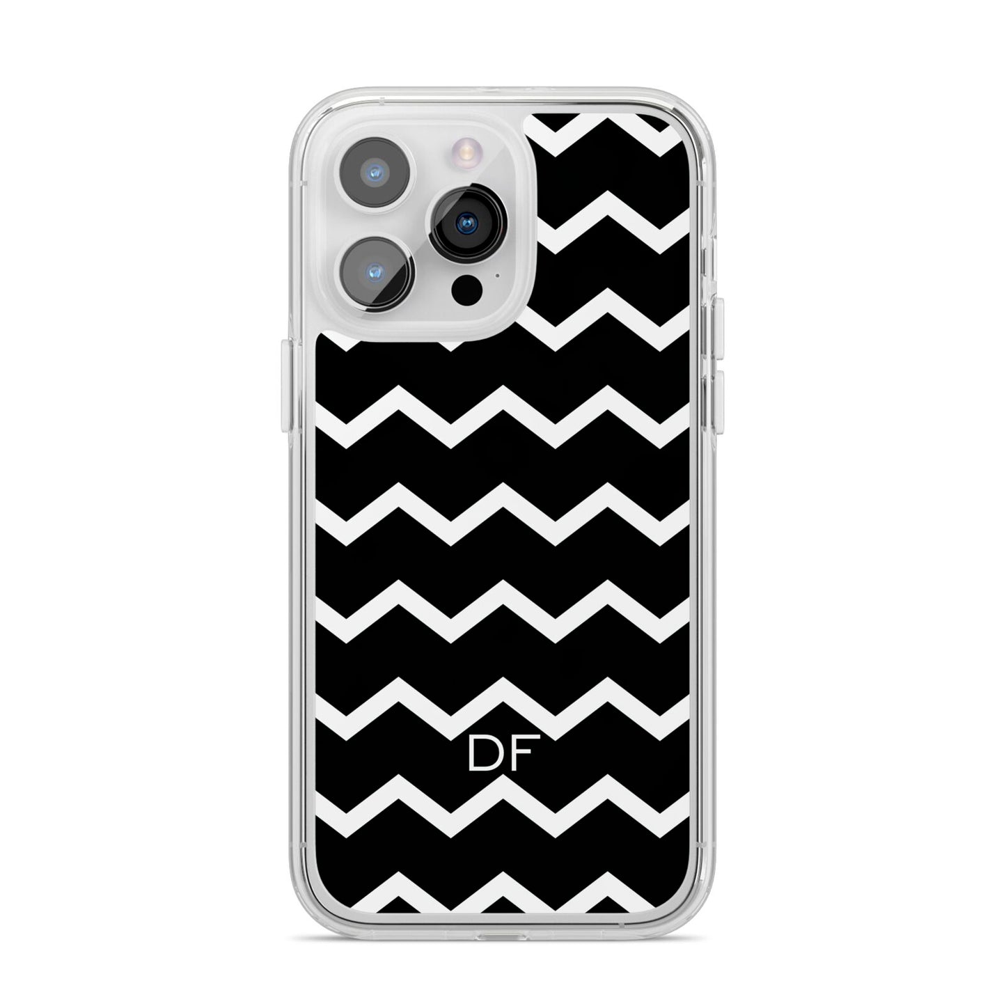 Personalised Chevron Black iPhone 14 Pro Max Clear Tough Case Silver