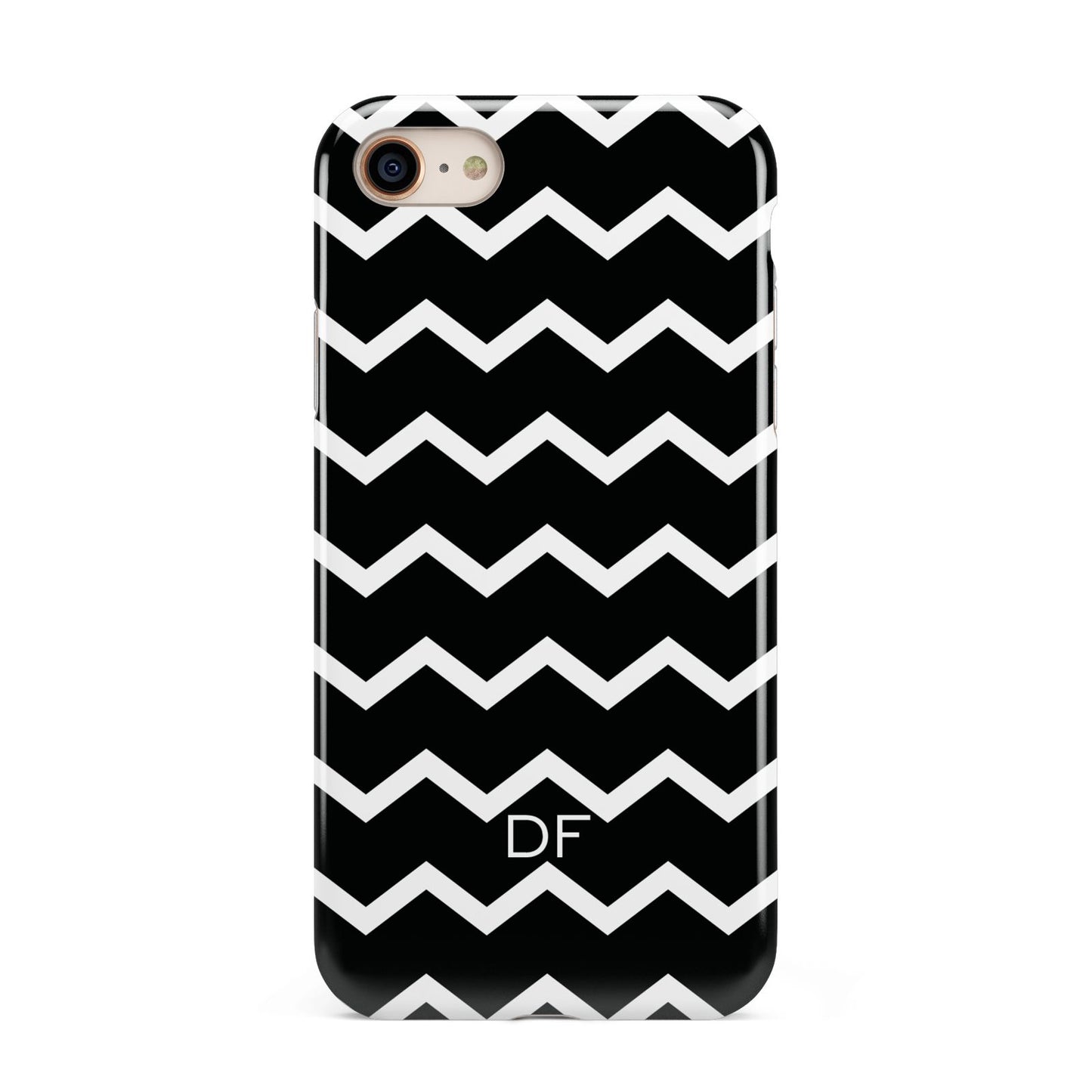 Personalised Chevron Black iPhone 8 3D Tough Case on Gold Phone