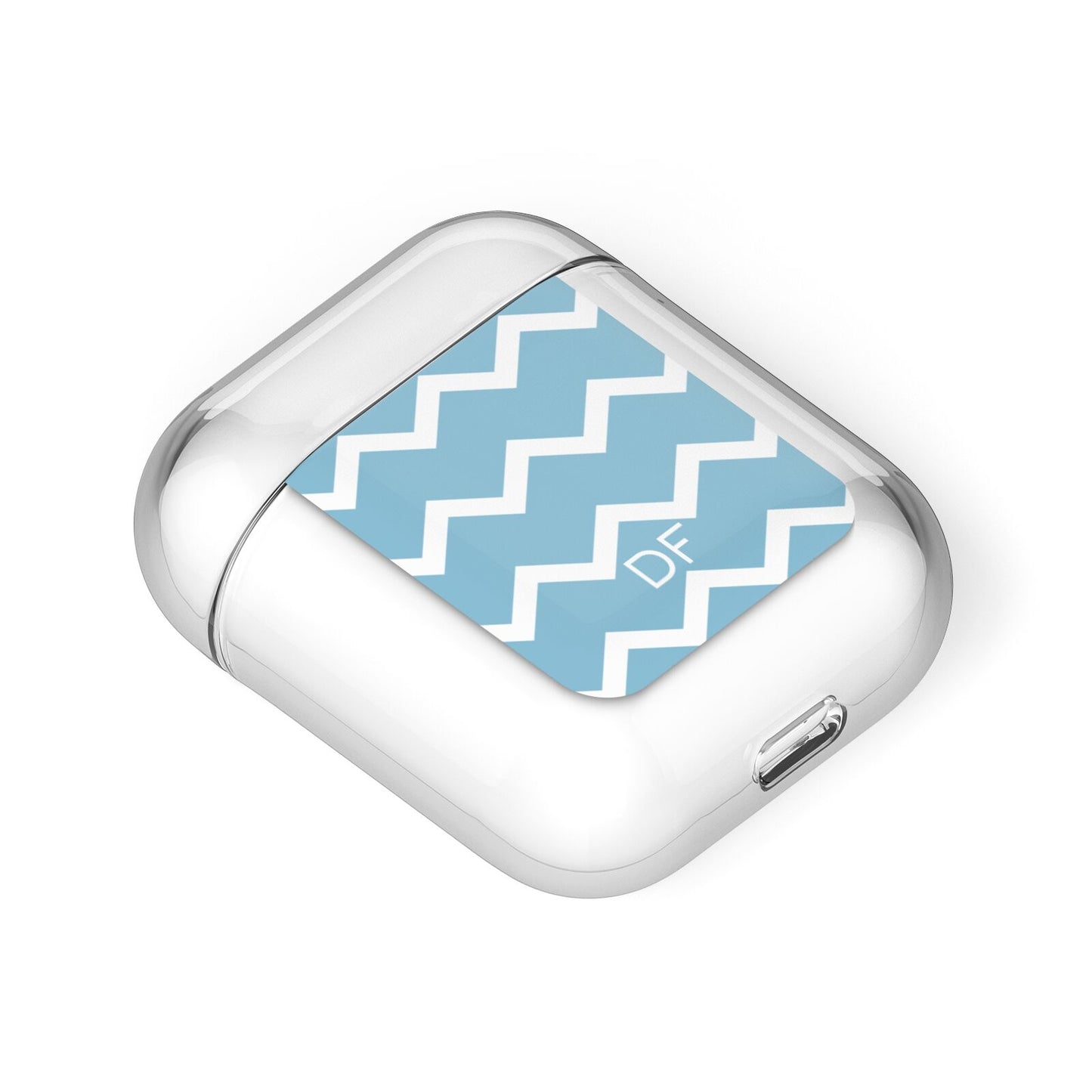 Personalised Chevron Blue AirPods Case Laid Flat
