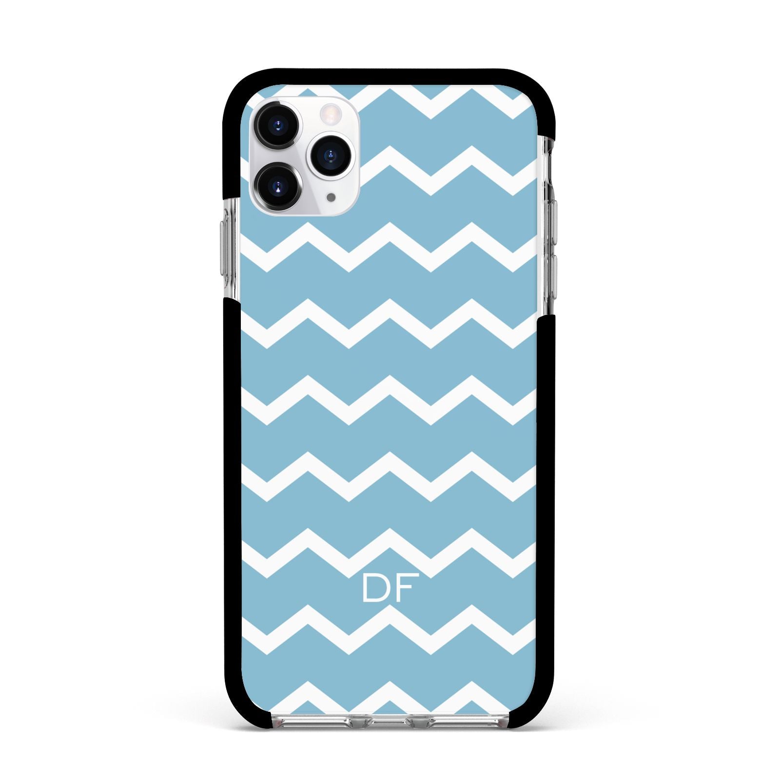 Personalised Chevron Blue Apple iPhone 11 Pro Max in Silver with Black Impact Case