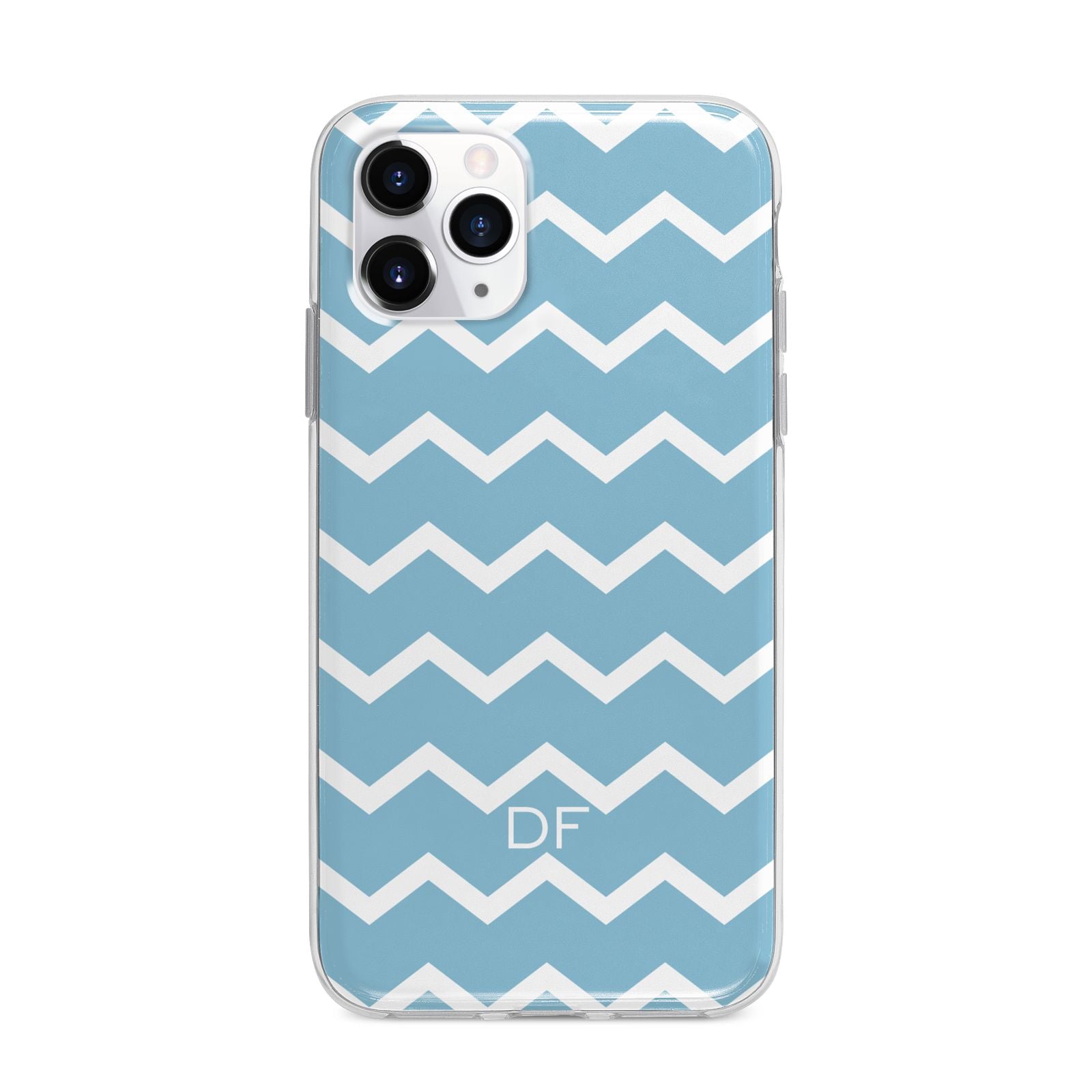 Personalised Chevron Blue Apple iPhone 11 Pro Max in Silver with Bumper Case