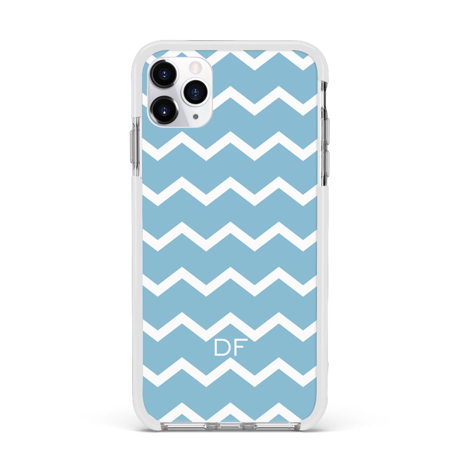 Personalised Chevron Blue Apple iPhone 11 Pro Max in Silver with White Impact Case