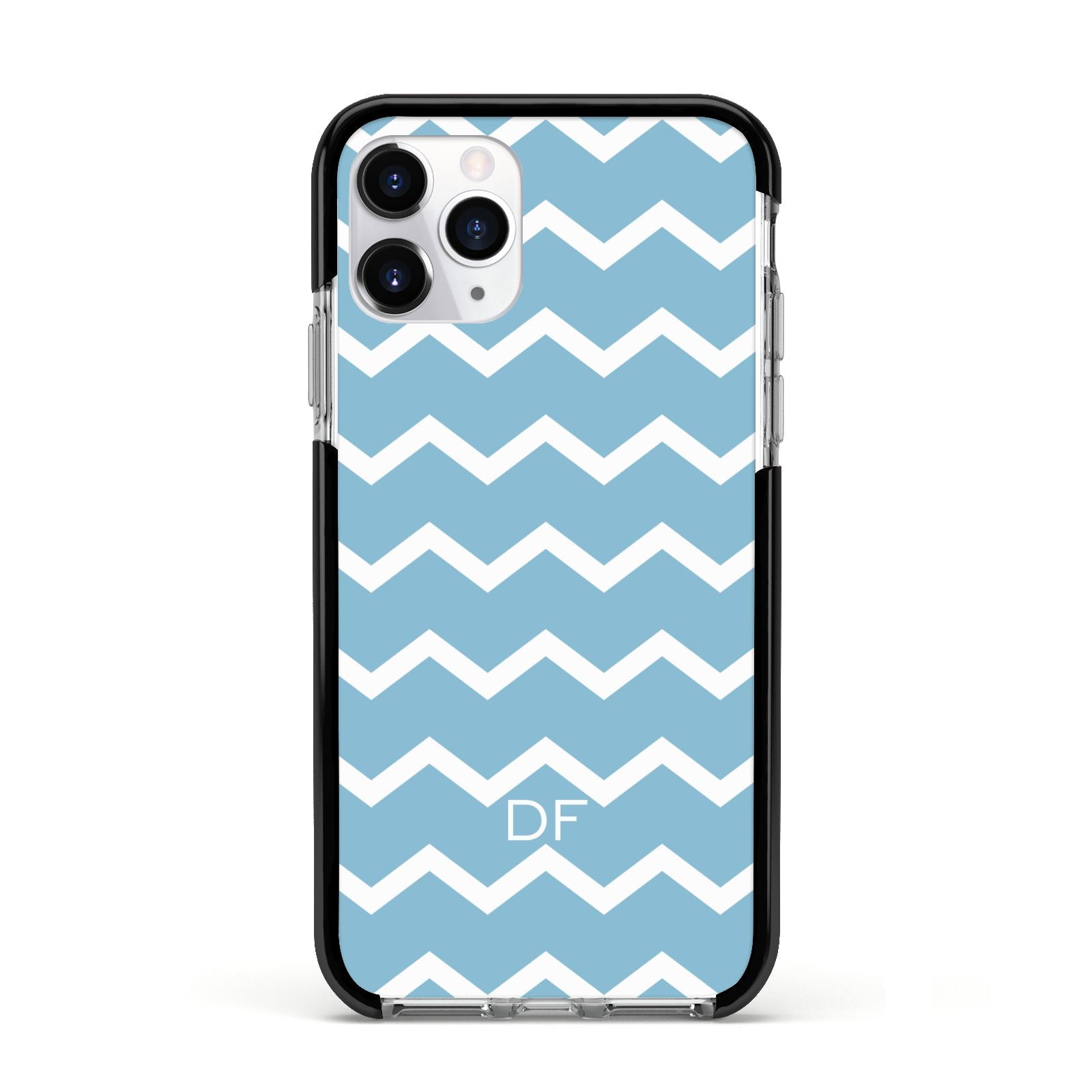 Personalised Chevron Blue Apple iPhone 11 Pro in Silver with Black Impact Case