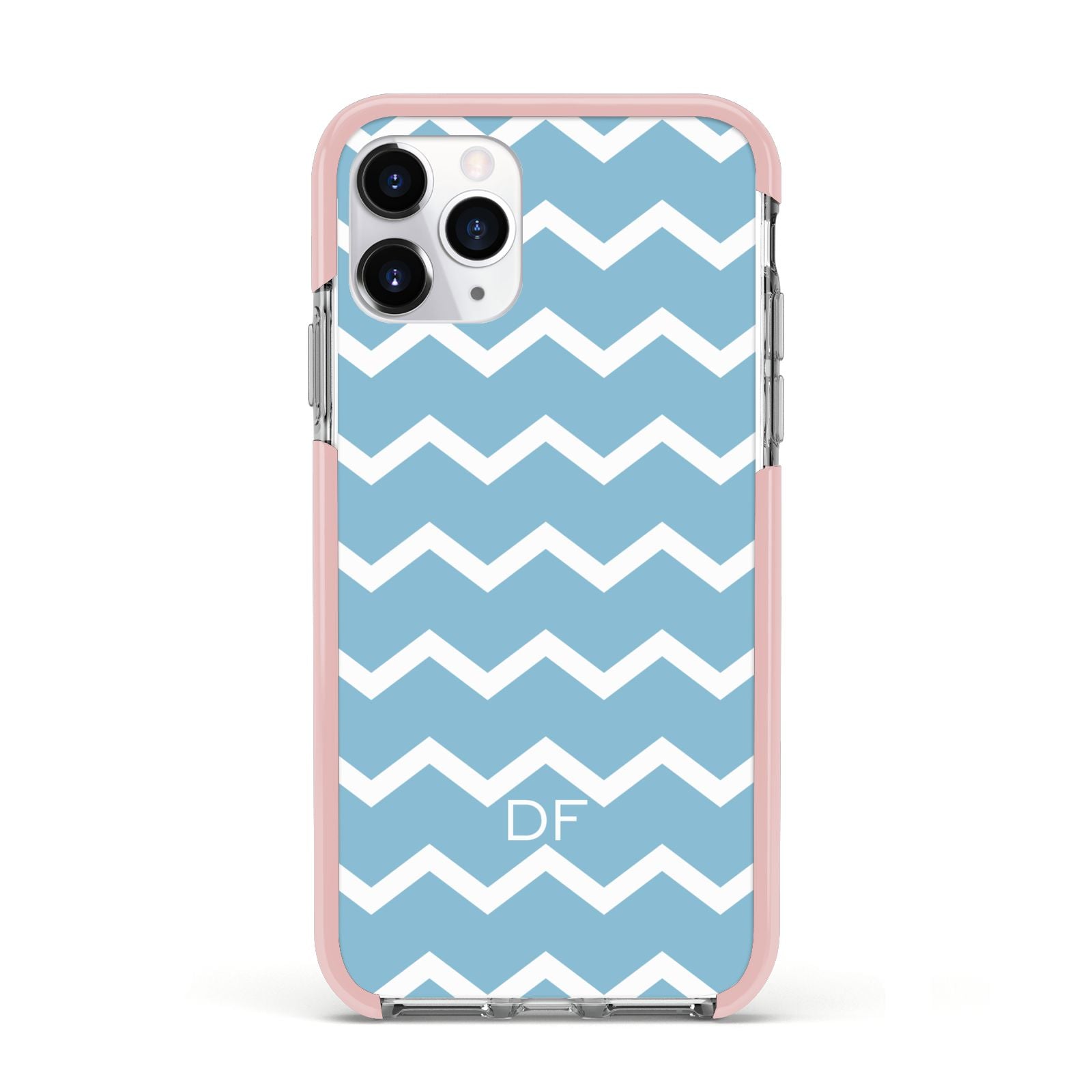 Personalised Chevron Blue Apple iPhone 11 Pro in Silver with Pink Impact Case