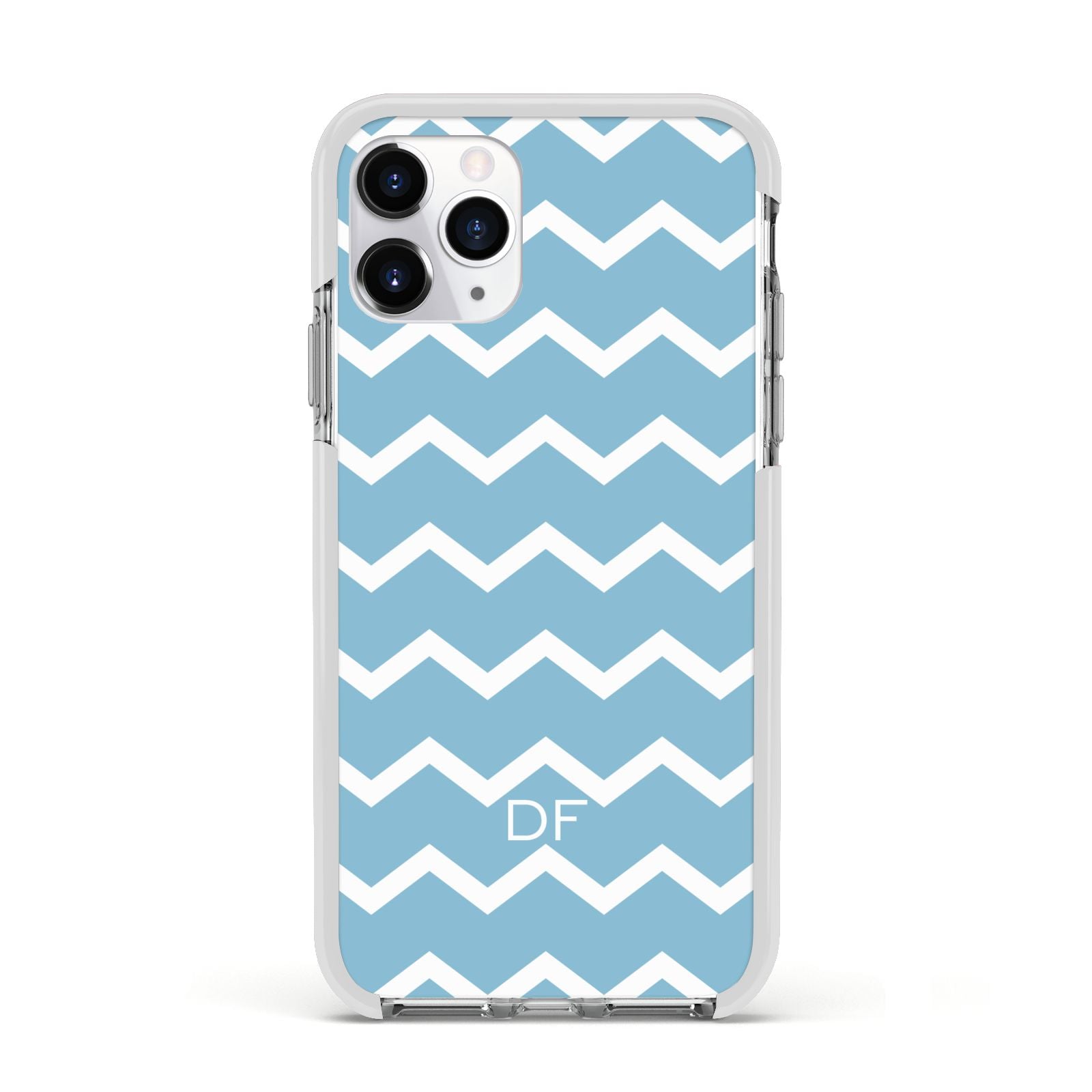 Personalised Chevron Blue Apple iPhone 11 Pro in Silver with White Impact Case