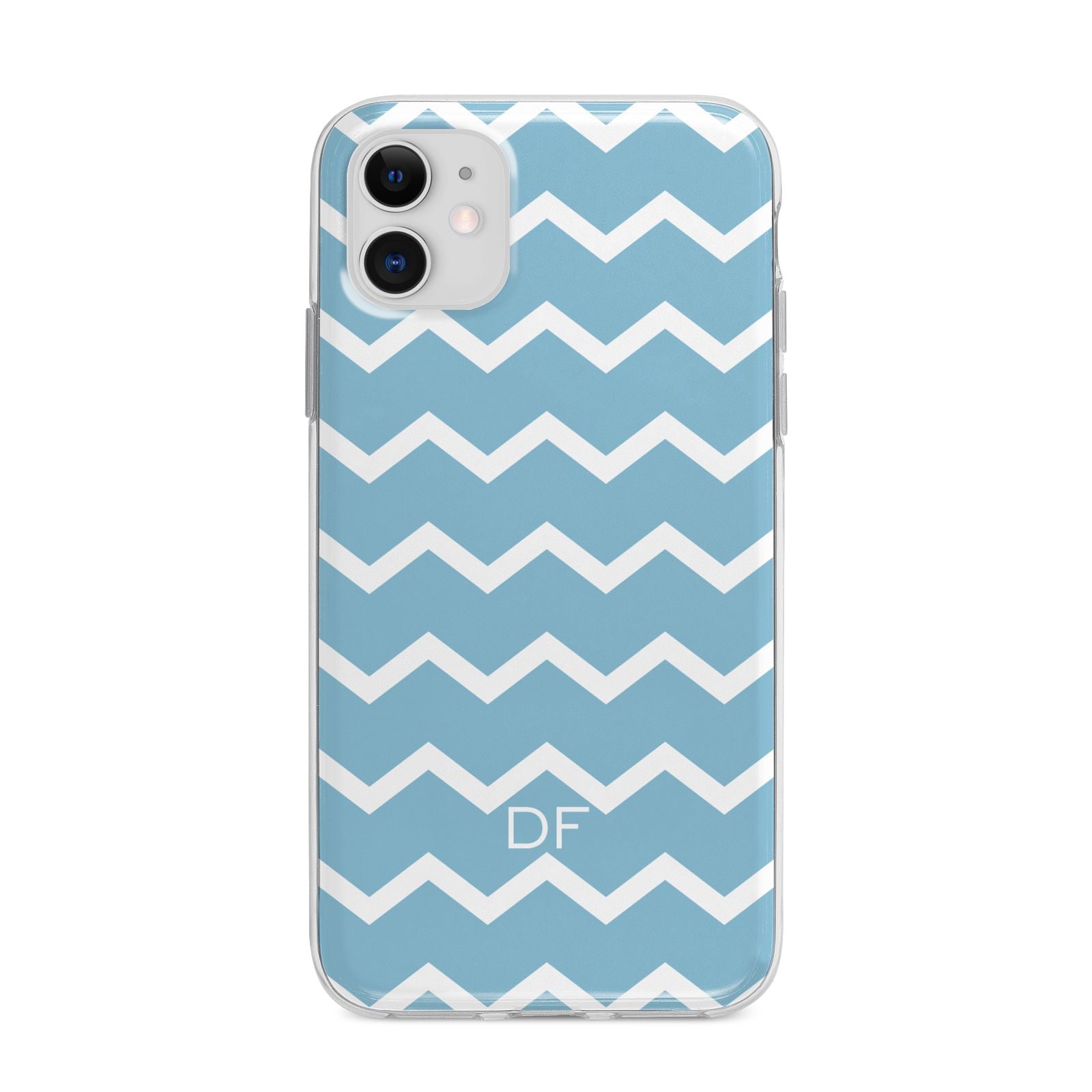 Personalised Chevron Blue Apple iPhone 11 in White with Bumper Case